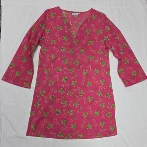 Pomegranate Lightweight Cotton Pink Frog Print Tunic Top M